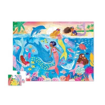 Image of Crocodile Creek Mermaid Dreams 36 Piece Jigsaw Floor Puzzle with Heavy Duty Box for Storage, Large 20&quot; x 27&quot; Completed Size, Designed Kids Ages 3 Years and up
