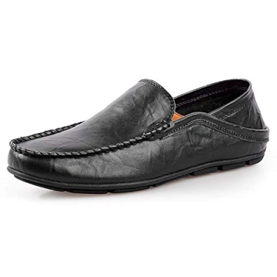 Image of Black Loafers Mens Leather Backless Mules Slippers Moccasins Comfy Smart Slip On Walking Shoes 9 UK