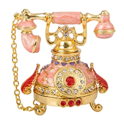 Image of QIFU Hand Painted Pink Telephone Hinged Jewelry Trinket Box Unique Gift for Home Decor