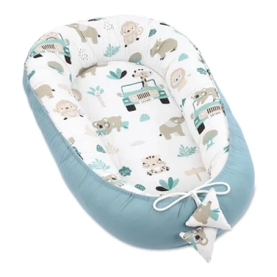 Image of Babynest Cocoon Newborn 90 x 50 cm Cuddle nest for Newborns Handmade Cuddly Baby Bed Made of Cotton Africa Blue