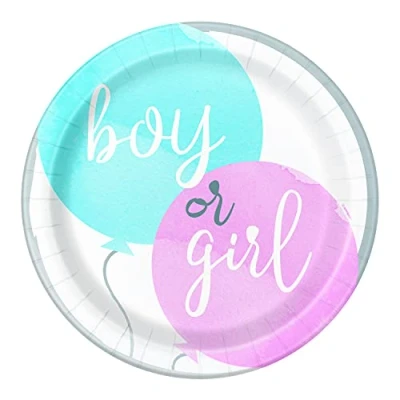 Image of Unique 76085EU Eco Friendly Paper Plates 23 cm Gender Reveal Baby Shower 8 Count (Pack of 1), Multicolour