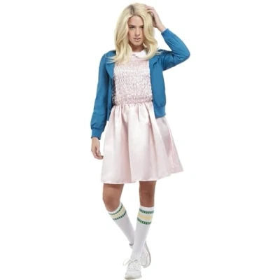 Image of Smiffys 80&#039;s Strange Girl Costume, Pink Jacket &amp; Dress, 1980&#039;s Fancy 1980s Dress Up Costumes