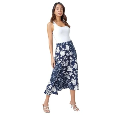 Image of Roman Womens Mixed Floral Spot Print A Line Midi Skirt Blue Size 18 UK
