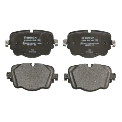 Image of 4M0698451BJ, 4M0698451C Brake pad set BOSCH 0 986 424 948 Low Metallic with anti squeak plate, mounting manual AUDI: A8, BENTLEY: Bentayga