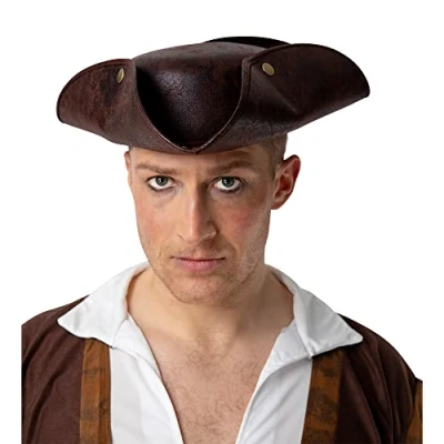 Image of Wicked Costumes Adult Deluxe Leather Look Caribbean Pirate Captain Fancy Dress Hat