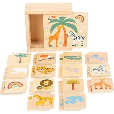 Image of small foot 11696 Memory &quot;Safari&quot;, made of wood w/animal motifs in trendy colours, w/ 28 cards, for ages 3+ years
