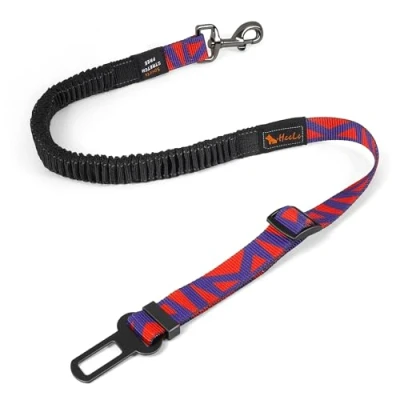 Image of AYADA Dog Seat Belts for Cars UK Adjustable Elastic Metal Buckle Nylon Webbing,Dog Car Harness Restraint Crash Tested Clip Chew Proof Pet Travel Safety Lead Carabiner Accessories Puppy Cat (Red)