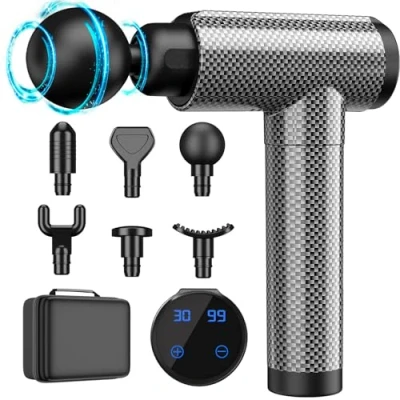 Image of Muscle Massage Gun Deep Tissue for Athletes, Percussion Massagers Neck Back, Shoulder Body Pain Relief, 30 Speeds Quiet Handheld Massager, LCD Touch Screen with 6 Heads,Gifts Men