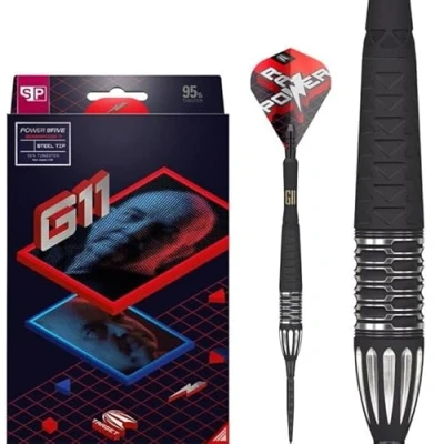 Image of TARGET Darts Phil Taylor Gen 11 Power 9 Five Steel Tip Swiss Point Darts, 95% Tungsten Raw G11, 26G Generation Player Edition Points Professional Dart Set