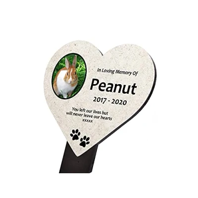 Image of NEW Personalised Pet Memorial, Heart Shaped Plaque &amp; Stake outdoor, decorative, grave marker (Stone Effect)
