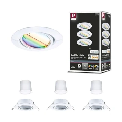 Image of Paulmann Coin Base LED recessed spotlight, white, set of 3 RGBW ZigBee