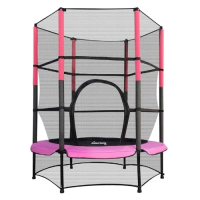 Image of GALACTICA NEW Mini Trampoline 4.5FT 55&quot; with Safety Net Enclosure Indoor Outdoor Children’s Activity Junior Pink
