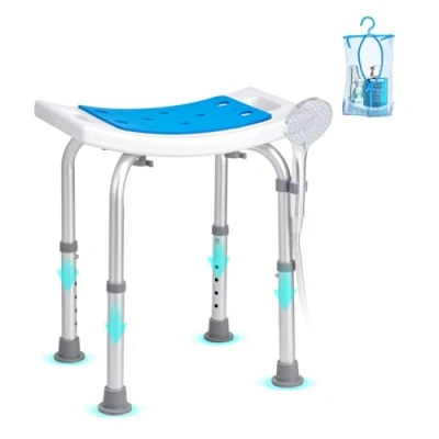 Image of VEVOR Shower Chair, Adjustable Height Stool, Seat for Inside or Tub, Non Slip Bench Bathtub Stool Elderly Disabled Handicap, 158.8 kg Capacity