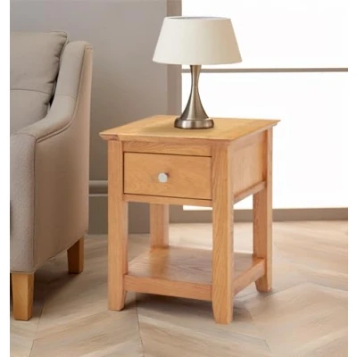 Image of Hallowood Oak Furniture Hereford Bedside Table &amp; Lamp for Bedroom, Small Coffee Table, Narrow Side Sofa Console Living Room Plant Stand Hallway