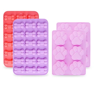 Image of homEdge Jumbo Puppy Dog Paw (6 Cavity) and Bone Molds, Non Stick Food Grade Silicone Treats Mold for Chocolate, Candy, Jelly, Ice Cube, (Set of 4PCS)
