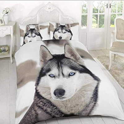 Image of Y H Yorkshire Homeware 3D Effect Animal Printed Soft Duvet Cover Quilt Bedding Set With Pillowcases Wolf (King)