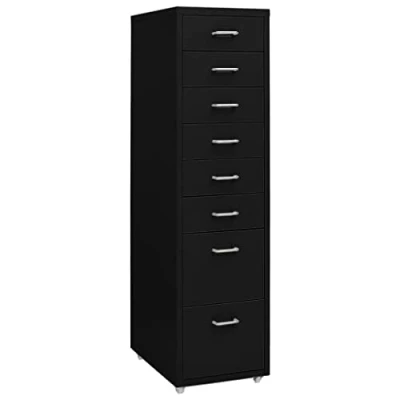 Image of vidaXL Black Metal Mobile File Cabinet Office Storage Solution with 8 Drawers and 4 Wheels