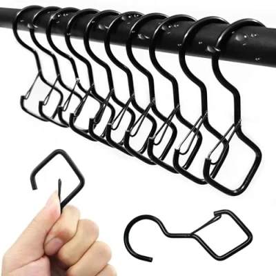Image of 10 PCS S Shaped Hook, Metal Hooks Multifunction, with Safety Buckle Design, for Hanging Plants, Lights, Kitchenware, Pots, Pans, Utensils, Clothes, Towels (Black).