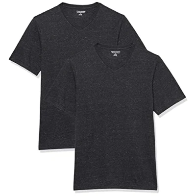 Image of Amazon Essentials Men&#039;s T Shirt Slim Fit Short Sleeved V Neck, Pack of 2, Dark Grey Heather, M