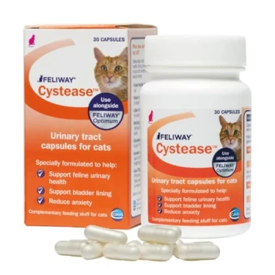 Image of Feliway Cystease 30 Capsule Pack, Capsules For Cats Urinary Tract Infection Treatment, Cat Supplements To Help Stress Related Bladder Issues And Reduce Anxiety In Your Pet
