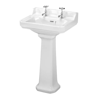 Image of Traditional 2 Tap Hole Ceramic Basin &amp; Full Pedestal 560mm