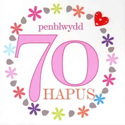Image of Claire Giles Sherbet Sundaes Welsh Penblwydd Hapus 70th Birthday Card Pink
