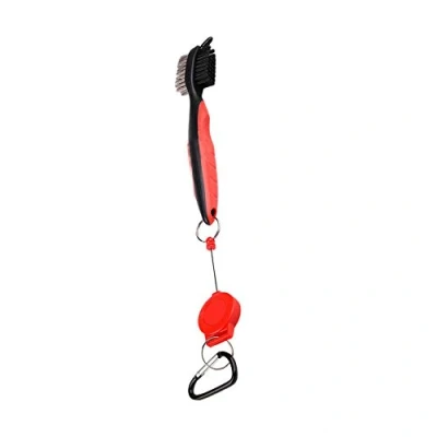 Image of Golf Club Cleaning Brush, Dual Bristles Brush Groove Cleaner with Retractable Clip Red One Size