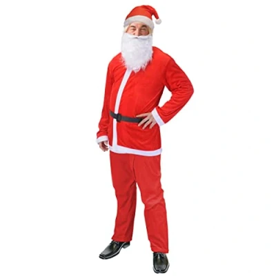 Image of Christmas Santa Costume 5 Piece Father Outfit Red And White Claus Fancy Dress Adult Suit For Adults