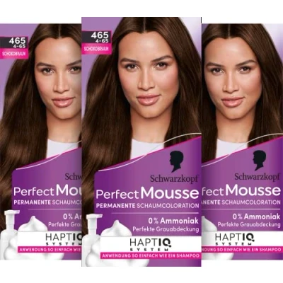 Image of Schwarzkopf Perfect Mousse Permanent Foam Colouration 465/4 65 Chocolate Brown (93 ml), Hair Colour with Grey Coverage, for Intensive Care and Radiant Shine