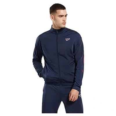 Image of Reebok Unisex vector Knit Track Top, navy/vector red, XS