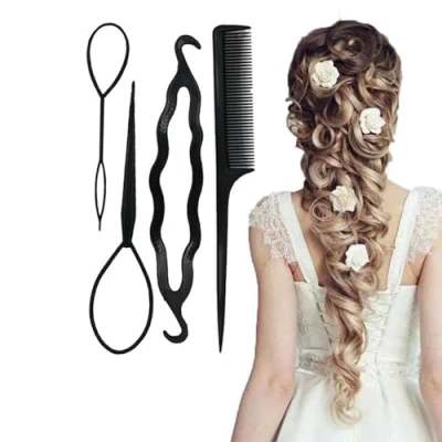 Image of 4 Pcs Durable Hair Looping Tool, Styling Accessories, Tail French Braid Loop Fashion Braiding Tool for Making Women and Girls Style
