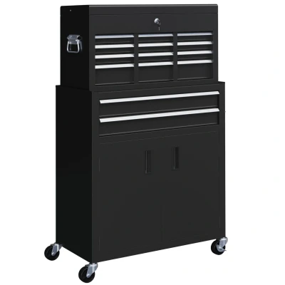 Image of HOMCOM Tool Chest, Metal Cabinet on Wheels with 6 Drawers, Pegboard, Top Chest and Roller Combo, 61.6 x 33 108cm, Black
