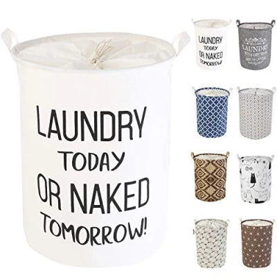Image of LessMo 17.7&quot; Laundry Basket, Foldable Basket Storage Sorter, Drawstring Waterproof Closure for Dust proof, Room, Large Cotton and Linen Fabric