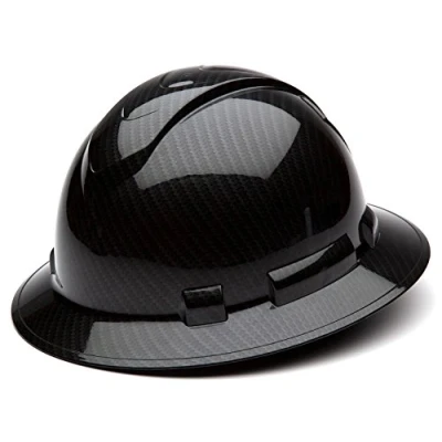Image of Pyramex Ridgeline Full Brim Hard Hat, 4 Point Ratchet Suspension, Shiny Black Graphite Pattern