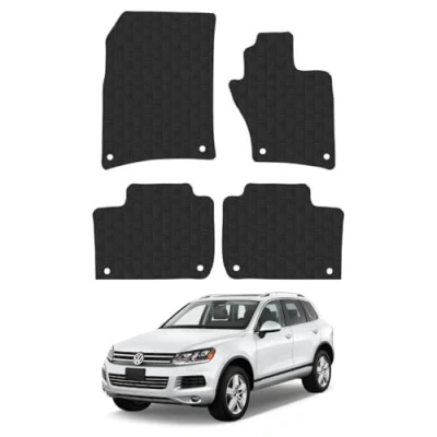 Image of 5mm Rubber Car Mats Compatible With VW Touareg (2010 2018) Tailored Fit Floor Set Accessory Custom Anti Slip Backing Heavy Duty Waterproof Easy Clean Durable All Weather Full Coverage