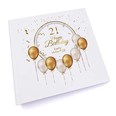 Image of Personalised 21st Birthday Photo Album Gift With Gold Balloons