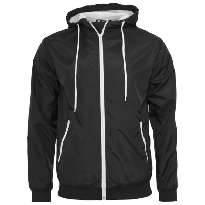 Image of Build Your Brand Men&#039;s Windrunner Jacket, Multicolour (Blk/White 00050) Medium (Manufacturer :Medium)
