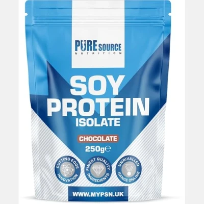 Image of Pure Source Nutrition Soy Protein Isolate Powder (90% Protein) 250g Chocolate SOYA Vegan for Superfood Supergreens Dairy Free Plant Based