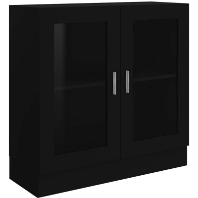 Image of vidaXL Vitrine Cabinet Freestanding, 82.5x30.5x80 cm Engineered Wood Bookshelf with 2 Doors Scandinavian Style Black