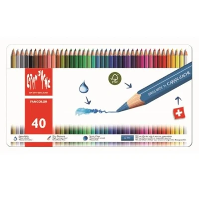 Image of Caran Dache Metal tin with 40 Water Soluble Colour Pencils, White