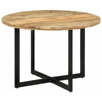 Image of vidaXL Solid Wood Mango Round Dining Table Industrial Brown/Black, Powder Coated Iron Frame, 110cm Diameter for Kitchen and Room