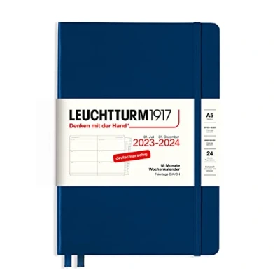 Image of LEUCHTTURM1917 367597 Weekly Planner Medium (A5) 2024, with Booklet, 18 Months, Navy, German