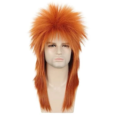 Image of Karlery Men Women Long Straight Orange 70s 80s Heavy Metal Rocker Wig Disco Mullet