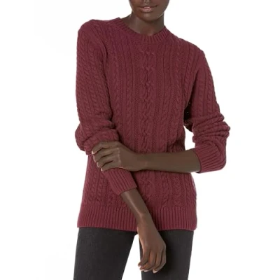 Image of Amazon Essentials Women&#039;s Fisherman Cable Long Sleeved Crewneck Sweater (Available in Plus Size), Dark Burgundy, S