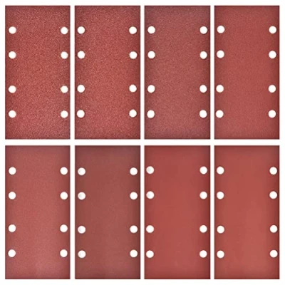 Image of 40 Pcs Sanding Sheets(95 x 185 mm),Sanding Paper Hook Loop Sand Sheet Punched 8 Holes Grits 40/60/ 80/120/180/240/320/400,Fit Orbital Rectangular Sander