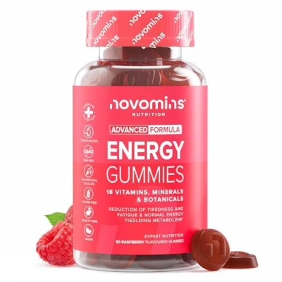 Image of Energy Gummies High Strength Chews Tastier Than Gels, Drinks, Tablets and Pills Caffeine Free Boost Supplements for Running, Cycling, Studying Made by Novomins