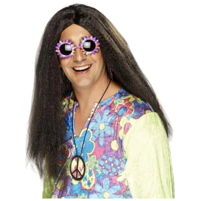 Image of Smiffys Hippy Wig, Brown Long with Centre Parting, 1960&#039;s Groovy Fancy Dress, Adult Dress Up Wigs