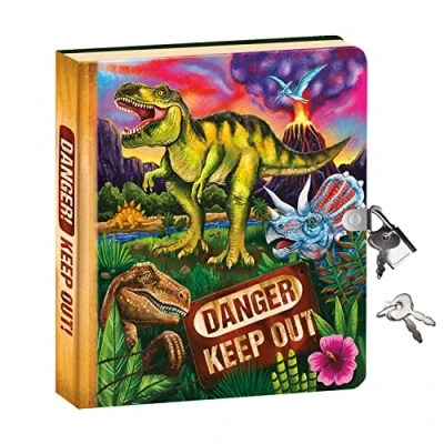 Image of Peaceable Kingdom Kids Diary with Lock and Key Now Spare Keys (Dinosaur Glow in the Dark)