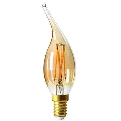 Image of Girard Sudron 713178 LED 35mm &#039;Coup De Vent&#039; Bent Flame Candle CV4 Filament Lightbulb Lamp, E14 (SES Small Edison Screw Cap), Amber, Warm White, 280 Lumens, Dimmable, 4 W