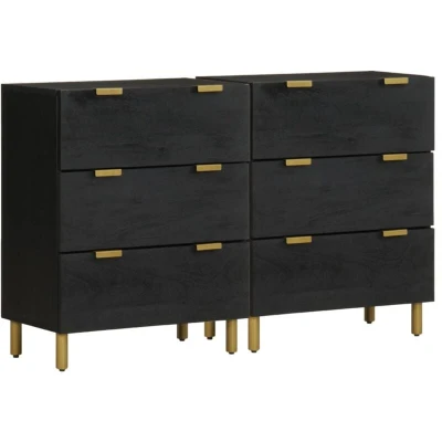 Image of vidaXL Sideboards 2 pcs Black 60x33x75 cm Engineered Wood